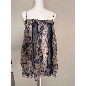 NEW Free People Secret Love Blue Cream Sheer Tank top Small
